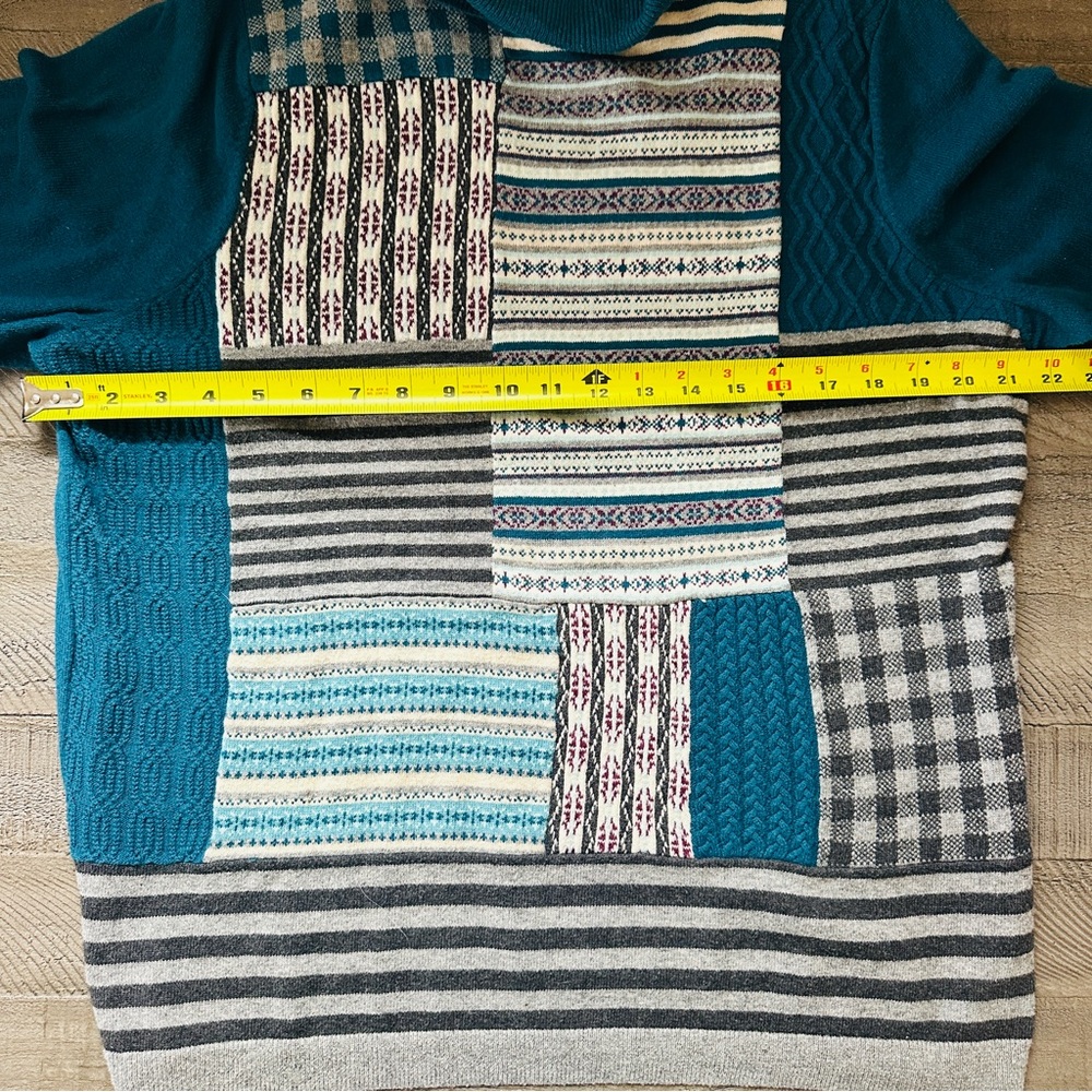 Talbots Teal And Gray Patchwork Turtleneck Sweater - image 4